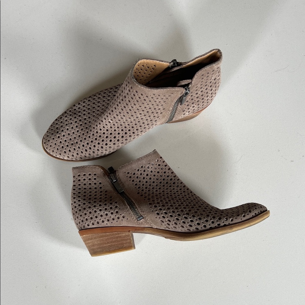 Lucky Brand Perforated Taupe Suede Ankle Booties